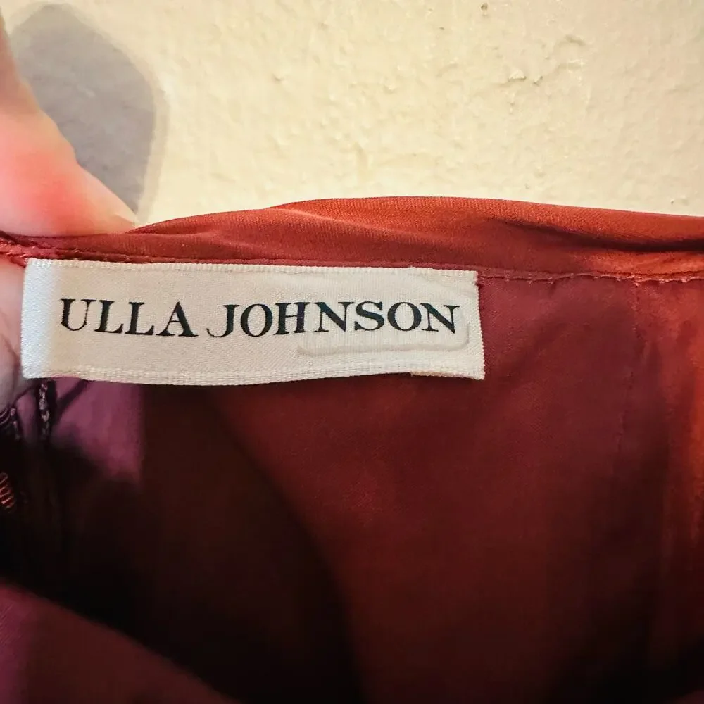 ULLA JOHNSON Women's Red Satin Halter Neck Mirelle Peplum Puff Blouse Size 10